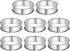 HARFINGTON 8pcs Crumpet Rings 3.15" Nonstick Round Cake Ring Stainless Steel Double Rolled English Pastry Rings for Kitchen Baking Crumpet Dessert, Silver