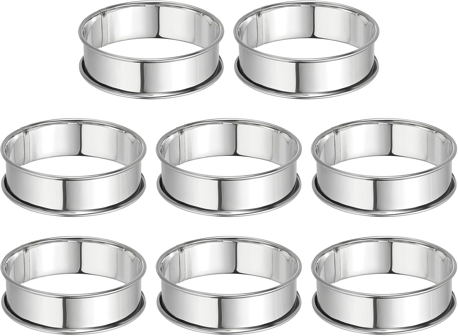 HARFINGTON 8pcs Crumpet Rings 3.15" Nonstick Round Cake Ring Stainless Steel Double Rolled English Pastry Rings for Kitchen Baking Crumpet Dessert, Silver