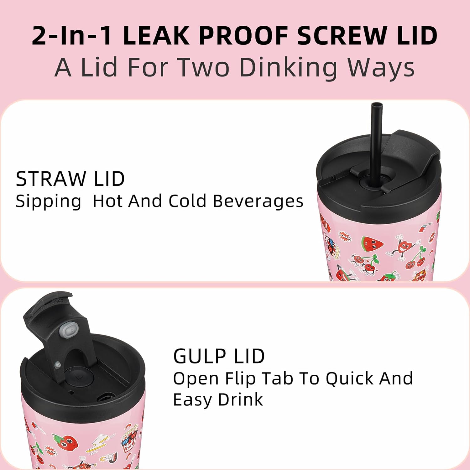 BJPKPK 34oz Stainless Steel Insulated Tumbler With lid And Straw Travel Coffee Thermal Tumblers Cup For Women And Men,Passionate Pink