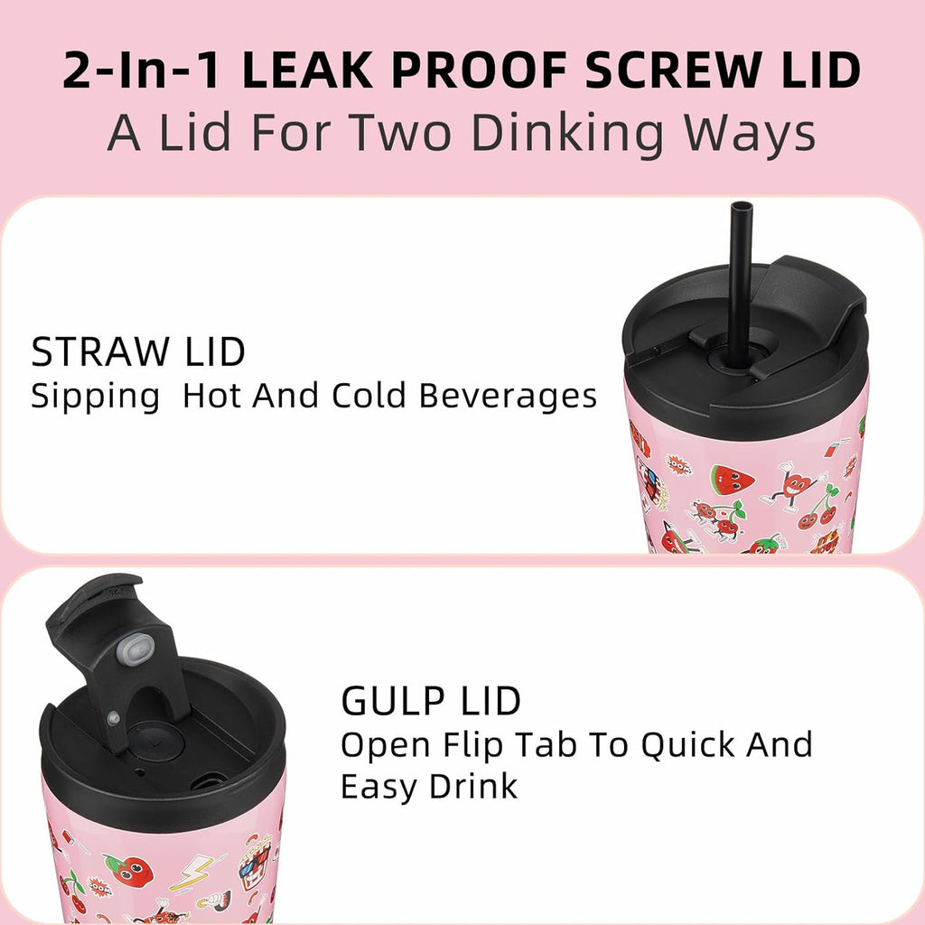 BJPKPK 18oz Stainless Steel Insulated Tumbler With lid And Straw Travel Coffee Thermal Tumblers Cup For Women And Men,Passionate Pink