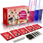 Fusion Select 5 Packs Bubble Tea Kit Extra Rich Blueberry, Raspberry Strawberry Blackberry Cherry Boba Tea Kit Drinks, Boba Tapioca Pearl, Straws, Various Tea Set Flavors