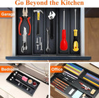 Bamboo Kitchen Tool Drawer Organizer Storage Black Cutlery Tray Expandable Silverware Drawer Divider Organizers Large Cooking Utensil Holder for Drawers Spoon Flatware Organizer Silverware Trays