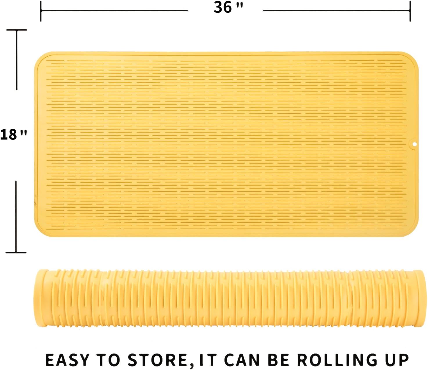 Silicone Dish Drying Mat for Multiple Usage,Easy clean,Eco-friendly,Heat-resistant Silicone Mat for Kitchen Counter or Sink,Refrigerator or Drawer Liner Yellow 5XL 36inches x 18inches