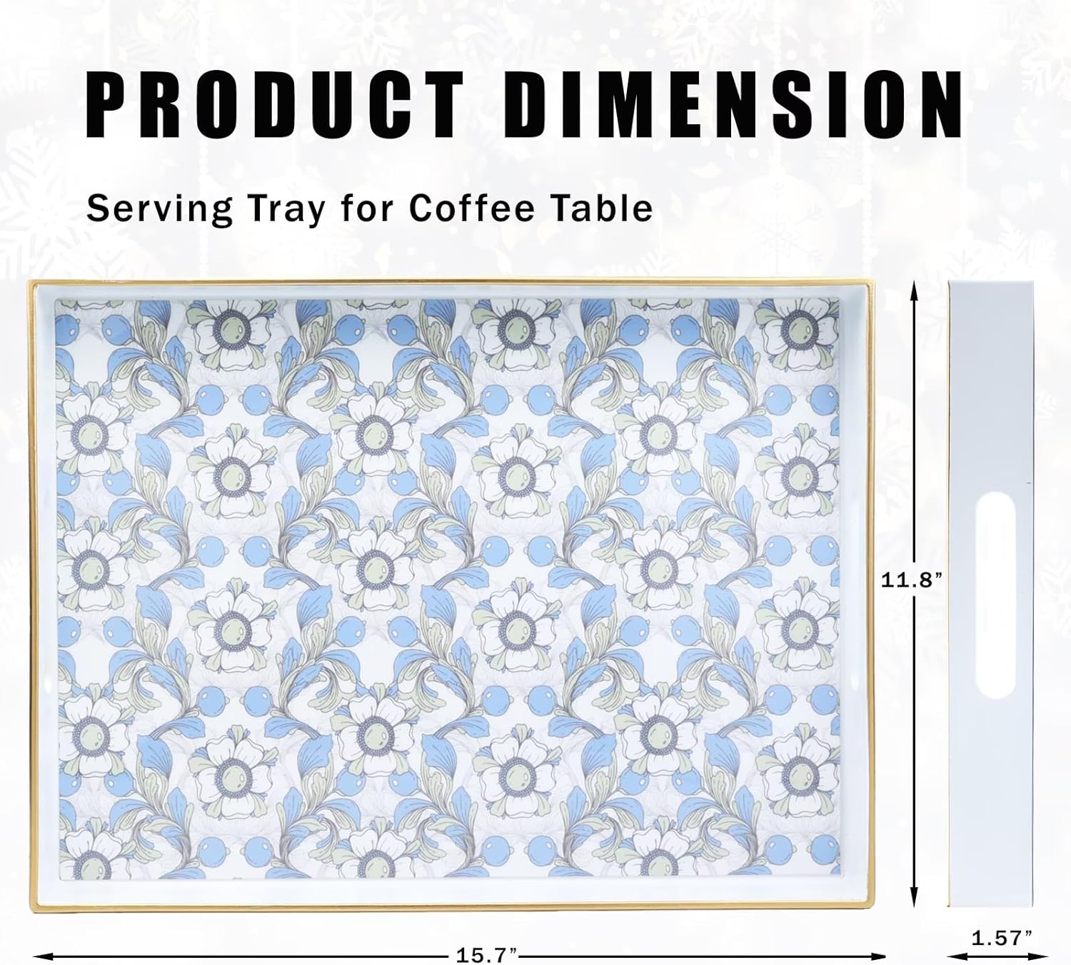 Rectangle Serving Tray with Handles, Coffee Table Tray for Ottoman, Organizer Vanity Tray for Living Room, Outdoor Tray for Patio Entertaining, Serving reakfast Kitchen Platter LEE3040BLH