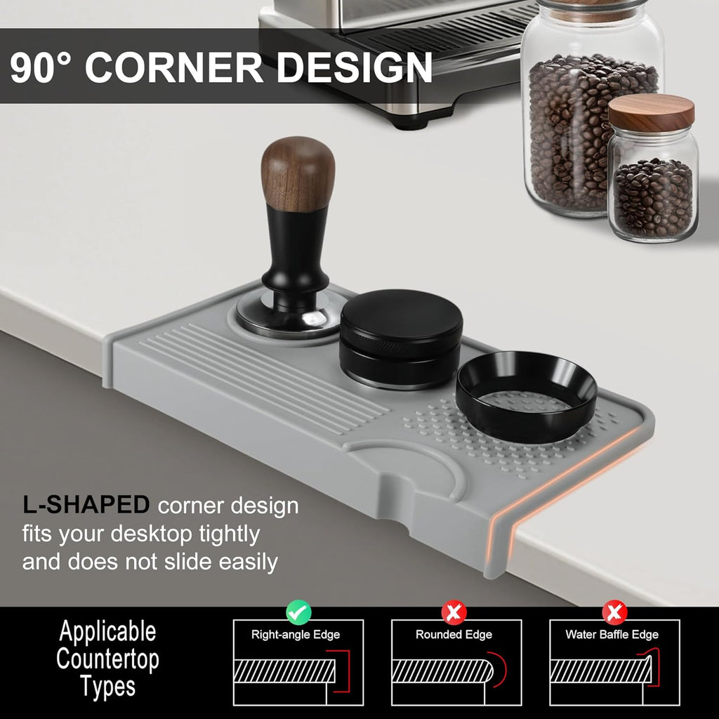 VOCOSTE Espresso Tamping Mat, Non-Slip, Prevents Portafilters from Damaging the Counter, Silicone 10.43"x5.51" Coffee Tamper Mat for Barista Espresso Machine Accessories, Grey