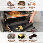 Oven Liners for Bottom of Oven Black (2-pack) Bundled with Rack Shield (2-pack) - Large Mat for Bottom of Range (17"x 25") and 22" Orange Stove Guards for Racks - Reusable & Heat Resistant