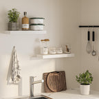 Floating Shelves for Wall, 24" W x 6.7" D x 1.5" H, Wooden Wall Mounted Display Shelves with Invisible Brackets for Living Room, Bedroom, Bathroom, Kitchen Decor and Storage, Set of 2, White