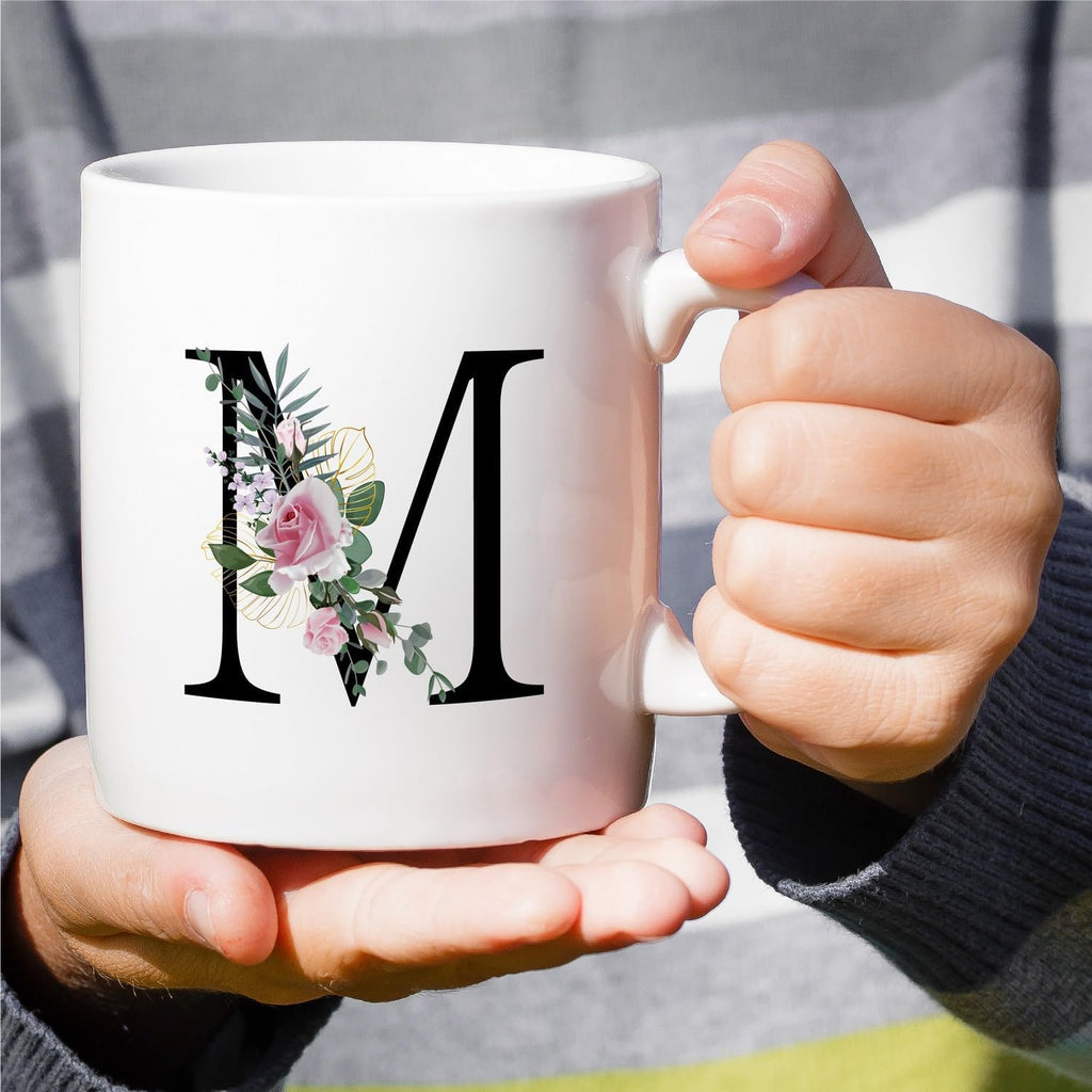 Retreez Initial A-Z Floral Botanical Bouquet Alphabet Monogrammed Monogram Mug 11 Oz Ceramic Tea Coffee Mugs - Appreciation Thank You Wedding Birthday Gifts for her friend coworker sister - M Initial