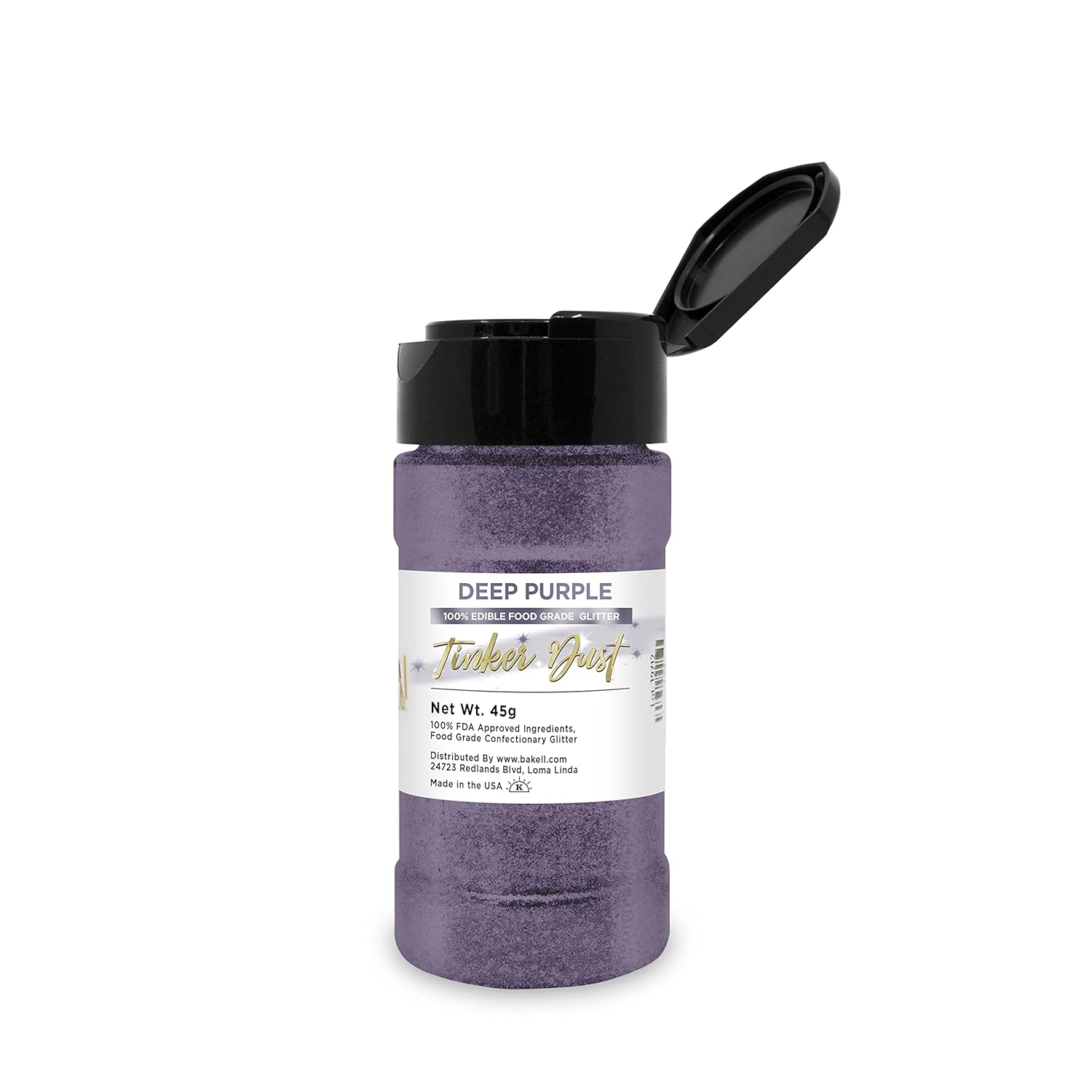 Deep Purple BAKELL Edible Glitter, 45 Grams | TINKER DUST Edible Glitter | KOSHER Certified | 100% Edible Glitter | Cakes, Cupcakes, Cake Pops, Drinks, Dessert Vegan Glitter & Dusts (45g Shaker, Deep Purple)