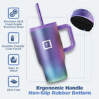 IRON °FLASK Co-Pilot Insulated Mug w/Straw & Flip Cap Lids - Cup Holder Bottle for Hot, Cold Drink - Leak-Proof - Water, Coffee Portable Travel Mug - Sand, 16 Oz