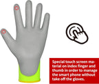 DULFINE Safety Work Gloves PU Coated for Men and Women-12 Pairs,Hi-Vis Seamless Knit Glove with Two Fingers Touchscreen,Ideal for General Duty Work (Extra Large)