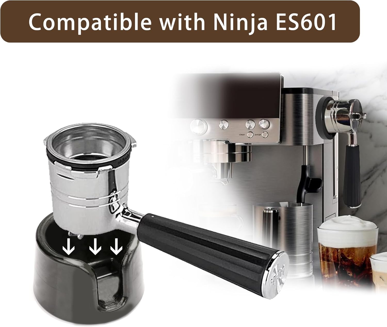Coffee Tamper Base Compatible with Ninja Espresso Machine ES601/ES701,Handheld Portafilter Support Stand For Ninja Cafe Luxe,Anti-Slip Coffee Accessories Improves Tamping Stability & Extraction Black