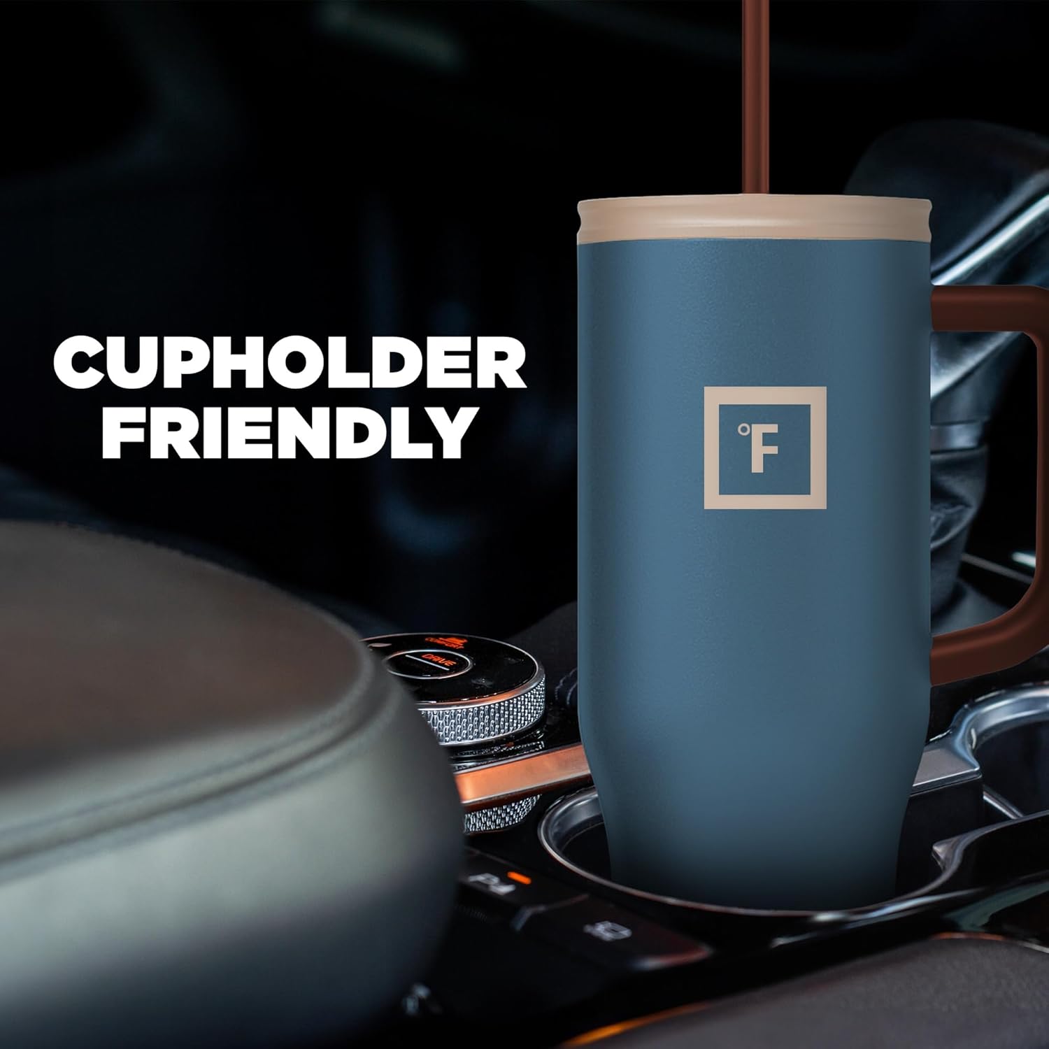 IRON °FLASK Co-Pilot Insulated Mug w/Boot, Straw & Flip Cap Lids - Cup Holder Bottle for Hot, Cold Drink - Leak-Proof - Water, Coffee Portable Travel Mug - Azure Mist, 40 Oz