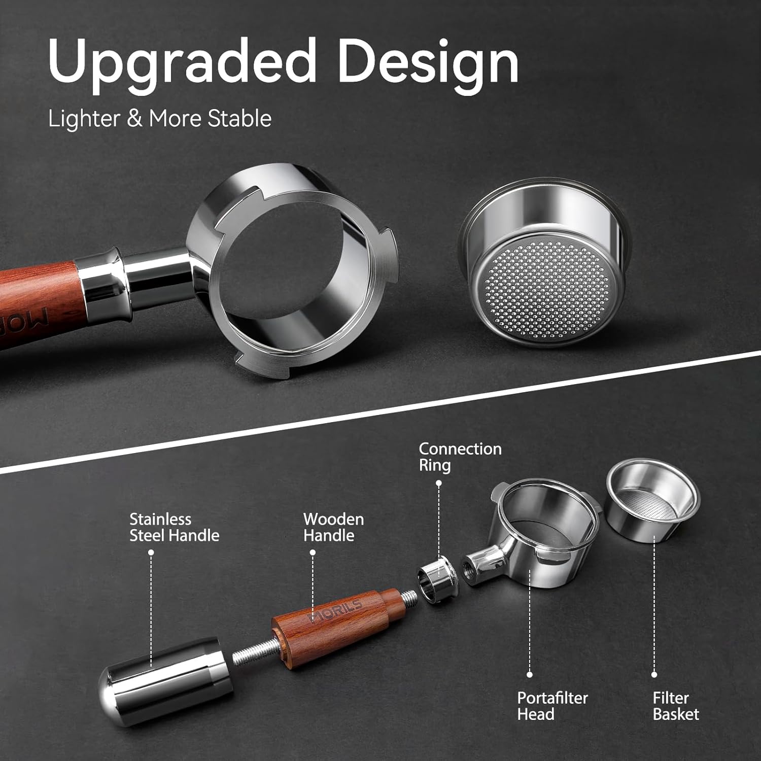 54mm Bottomless Portafilter for Breville Espresso Machines, 3 Ears Espresso Portafilter with Puck Screen,Double Shot Filter Basket & Premium Walnutwood Handle, Espresso Accessories Set.