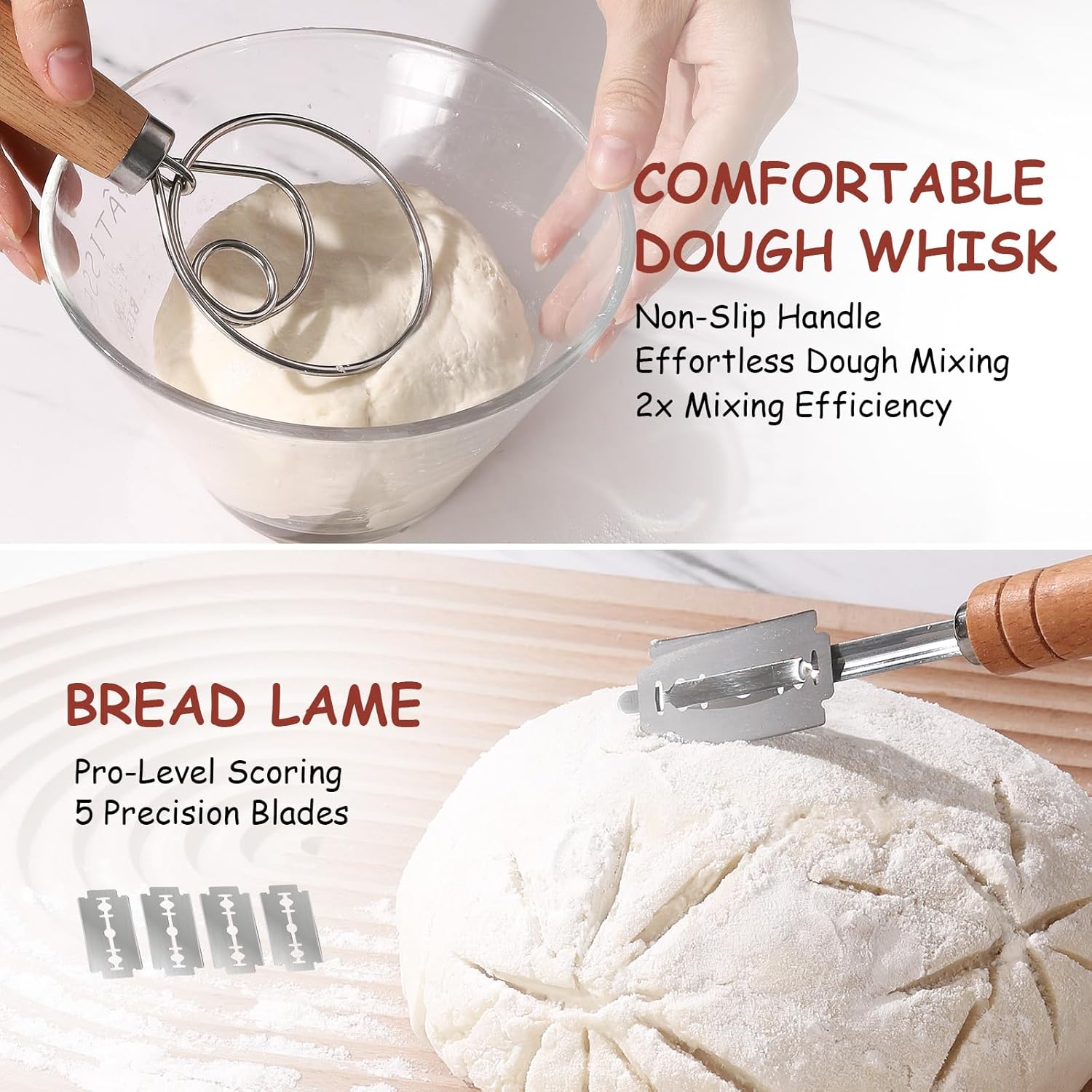 Sourdough Starter Kit, 9" Round & 10" Oval Banneton Proofing Bread Baskets Set, Sourdough Bread Baking Supplies for Beginner and Professional Bakers