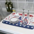 Giwawa 4th of July Gnomes Dish Drying Mat 18x24 inch Patriotic Elf Usa Stars Dish Drainer Mats Independece Day Large Microfiber Dish Drying Pad for Kitchen Countertop Holiday Decor