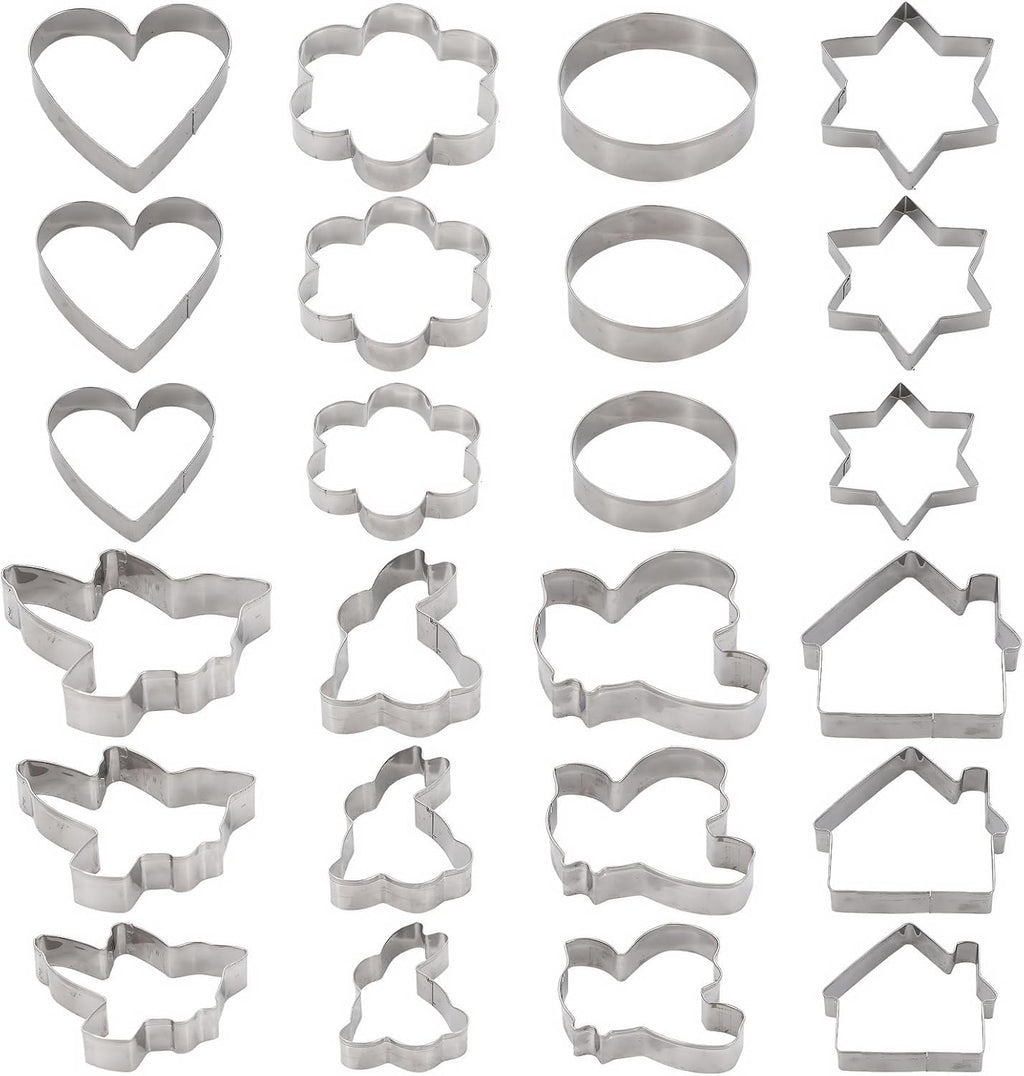 Metal Cookie Cutters Set 24 Pieces, Cookie Cutter -Heart, Star, Round, Flower, Animals for Valentine'S Day Christmas Holiday