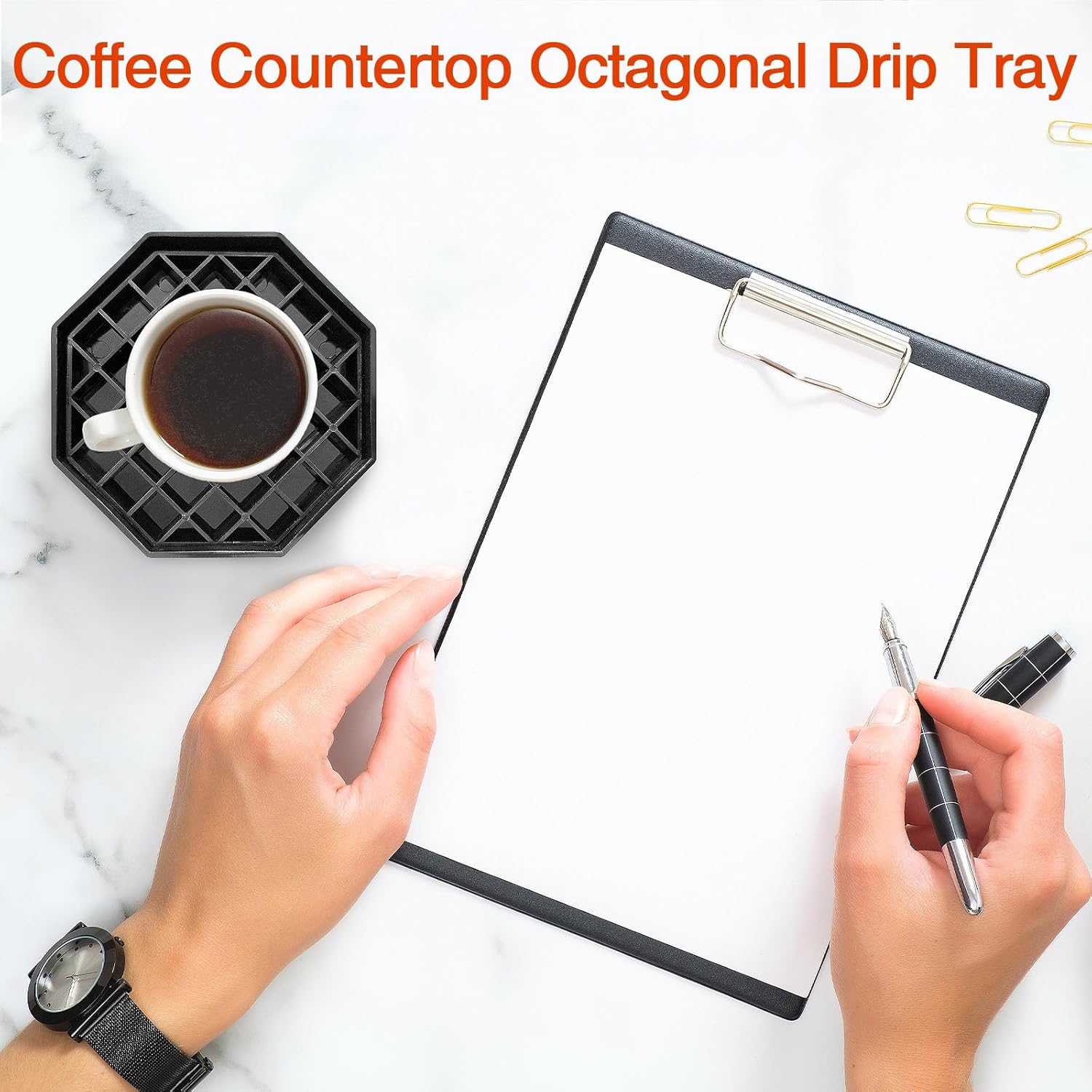 2 Pcs 4 Inch Drip Tray Coffee Countertop Tray Black Plastic Spill Octagon Drip Coaster with Honeycomb Grid for Drink Tea Wine Beverage