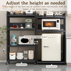 Adjustable 4-Tier Heavy Duty Kitchen Baker's Rack with Power Outlet, with Industrial Wheels, Free Standing Microwave Oven Cart Stand for Storage, Garage, Mini Fridge Stand, Black