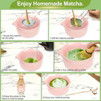 7 Pcs Matcha Whisk Set with Ceramic Bowl, Whisk, Bamboo Spoon, Holder, Sifter, Scoop and Scoop Holder, Tea Kit for Matcha Lover (Pink)