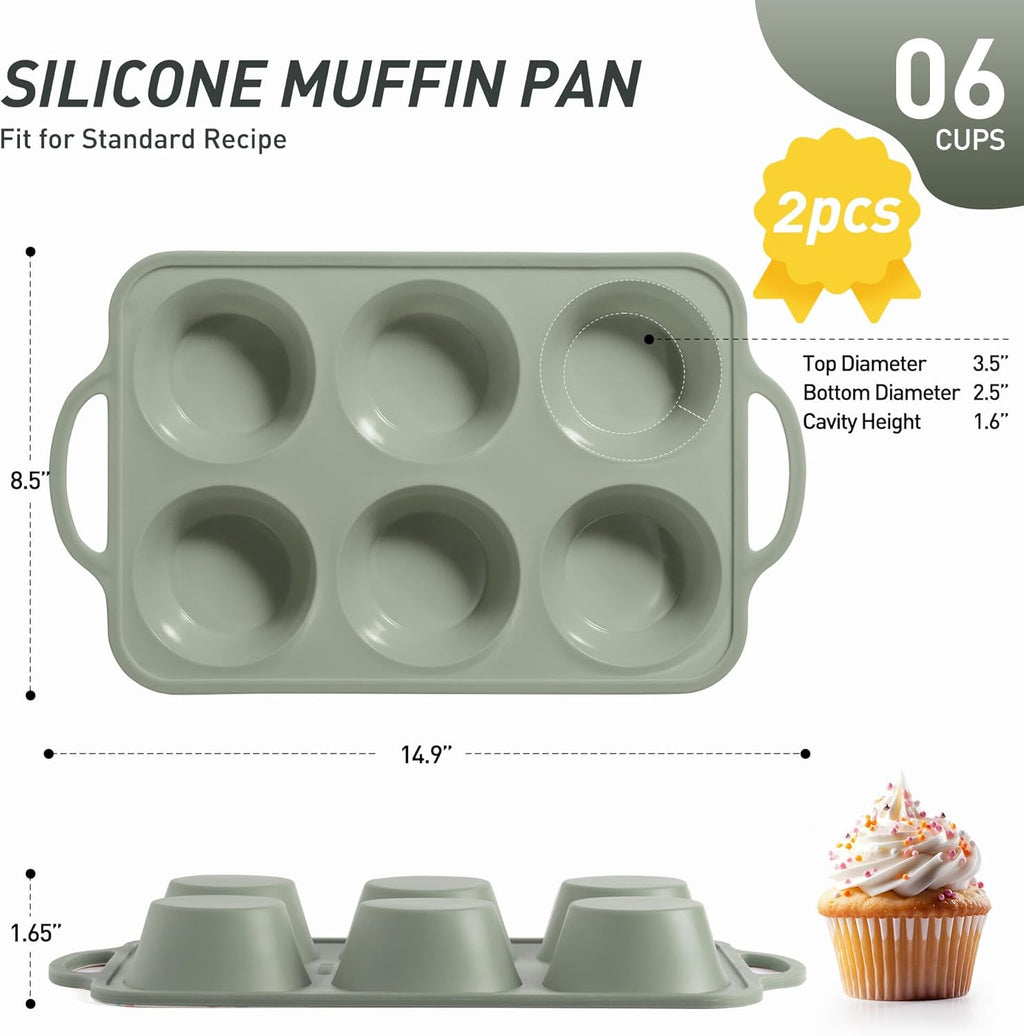 2 Packs 6 Cups Silicone Muffin Pan with Metal Reinforced Frame Cupcake Pan Tray Egg Molds Mother Day Best Mama Bonus Mom Ever Mother In Law Gifts Step Mom Stepmom Grandma Gigi Granny Nana Present