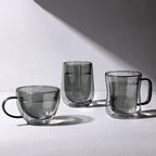 ecooe Black Double Walled Glass Coffee Mug 12 oz Latte Cappuccino Cups Set of 2 Coffee Cups with Handle, Heat Resistant Double Wall Glass Cup for Tea Milk Juice Ice Cream, Birthday Gifts for Mum Dad