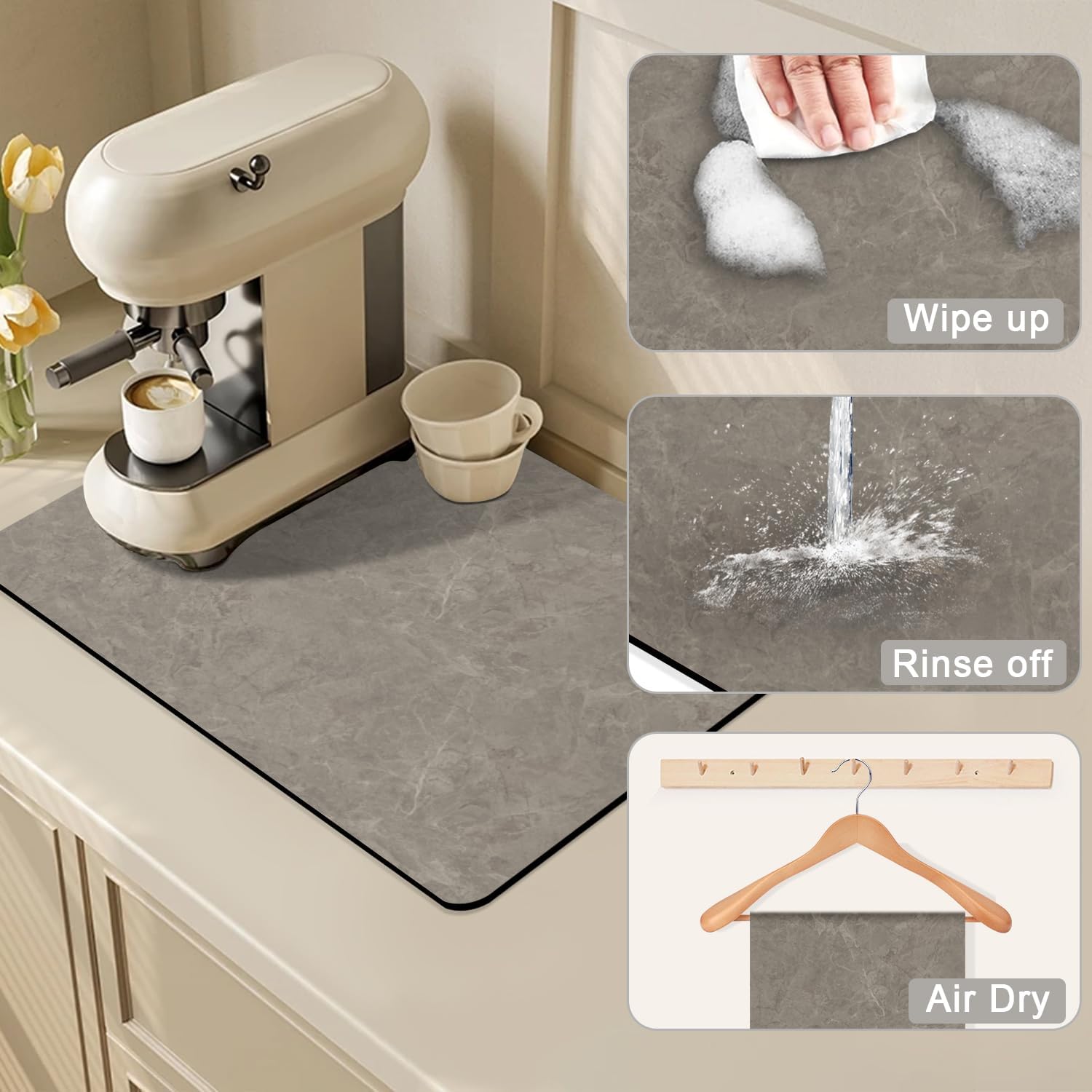 Golener Countertop Coffee Dripper Mat, 19" x 13", Absorbent, Washable, Reversible Microfiber Dish Drying Mat