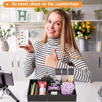 Black Bamboo Drawer Organizer - Silverware&Utensil Holder Organizer for Kitchen Drawers, Multi-Use Drawer Dividers Boxes for Bathroom Counter，Cabinet, Garage, Office Desk, Makeup, Jewelry (6"3"2.5")