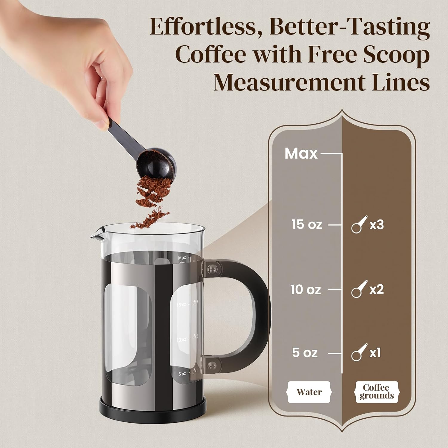 Veken French Press Coffee Maker 21oz 0.6 L, Heat Resistant Thickened Borosilicate Glass,Stainless Steel Brewer,Single Serve Small Pot, Cold Brew Cafetera Teapot for Kitchen Travel Camping, Dark Pewter
