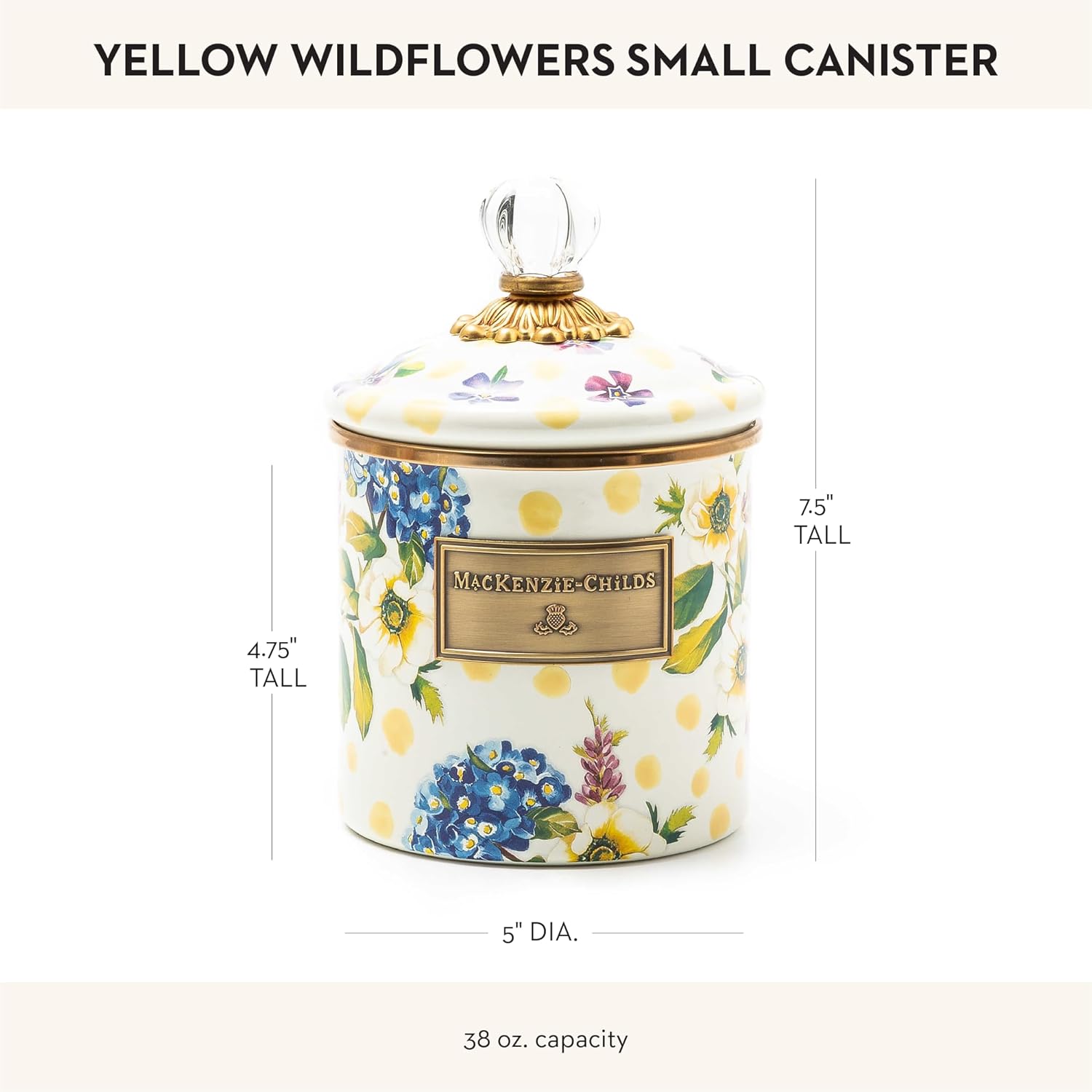 MACKENZIE-CHILDS Wildflowers Enamel Canister, Floral Kitchen Storage Container with Lid, Small