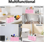 Metal Silverware Caddy,3 Compartment Utensil Holder With Metal Rack,Utensil Caddy Flatware Cutlery Organizer for Countertop Party Picnic Camping Outdoor Pink