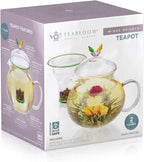 Teabloom Wings of Love Teapot - 40 oz. Borosilicate Glass Butterfly Teapot, Loose Leaf Tea Glass Infuser - 2 Free Blooming Tea Flowers included