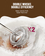 Maestri House Rechargeable Milk Frother, Adjustable 2-Speed Handheld Electric Foam Maker Waterproof Detachable Stainless Steel Whisk Drink Mixer Foamer for Lattes, Cappuccino, No Stand