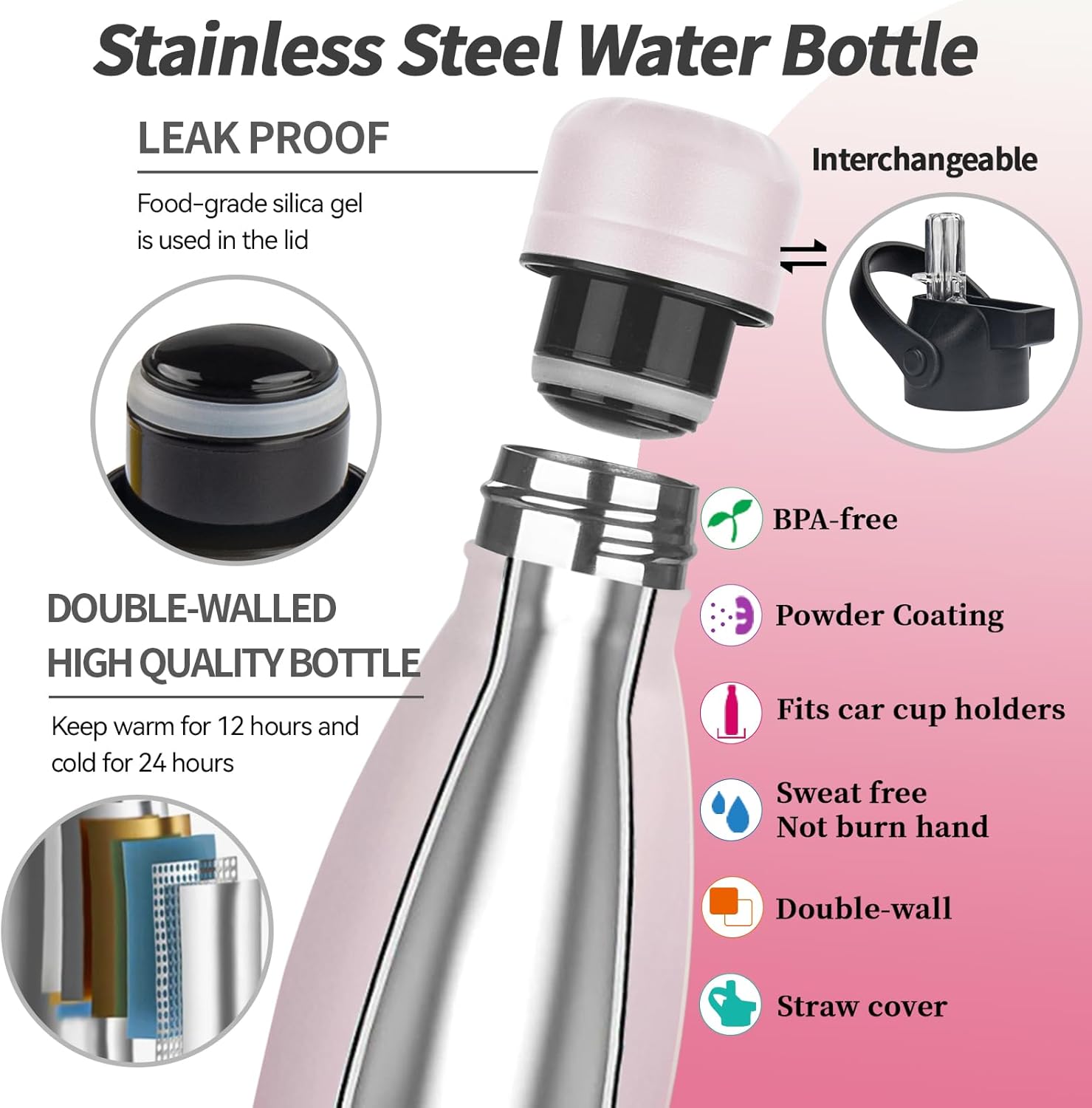 Insulated Water Bottle,12oz Stainless Steel Water Bottles with straw lid,Metal Sports Water Bottles for Boys,Girls,Double Wall Vacuum BPA-Free Flask for School, Sports & Travel (Sunset & Sea)