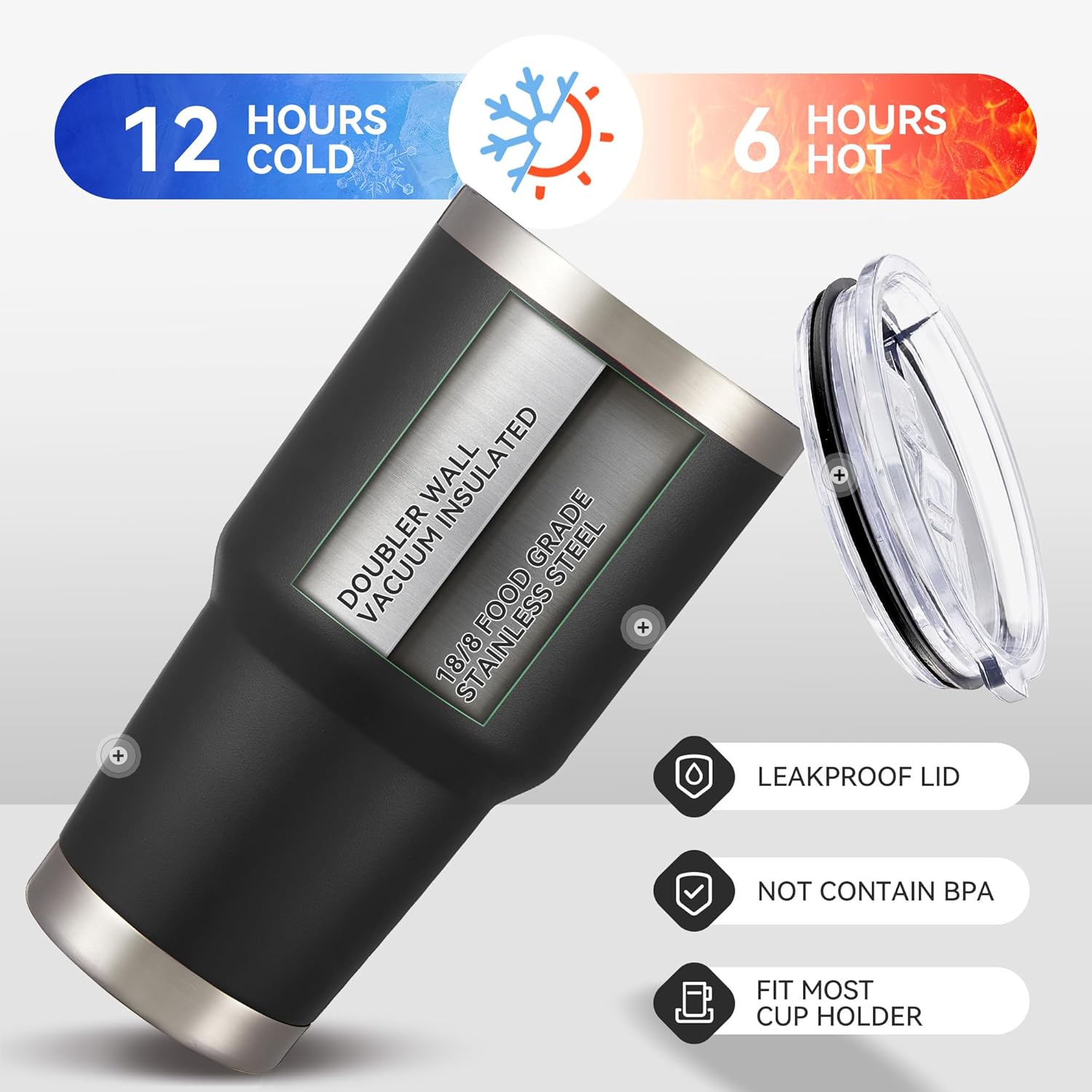 30 oz Tumbler with Lid Stainless Steel Tumblers Bulk Vacuum Insulated Cup Reusable Powder Coated Travel Mug Double Wall Leak Proof Cups Keep Cold Drinks for 12 Hours Black, Set of 4