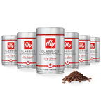Illy Whole Bean Coffee, Classico Medium Roast - Mild & Balanced - 100% Arabica - Whole Beans - Pressurized Packaging Sealed for Freshness - 8.8oz can (Pack of 6)