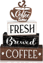 Farmhouse Coffee Bar Accessories Decorations Rustic Coffee Wood Sign Cafe Table Centerpieces Rustic Cafe Bar Decorations for Home Kitchen Shelf Desk Tiered Tray Decor