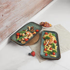 Ceramic Serving Dinner Plate Set, 4-Piece for Main Meals, Tacos, Lunches, Snack, Platters - Microwave and Dishwasher Safe, Scratch Resistant, Kitchen Serving Dinnerware, Black 12.4 Inch