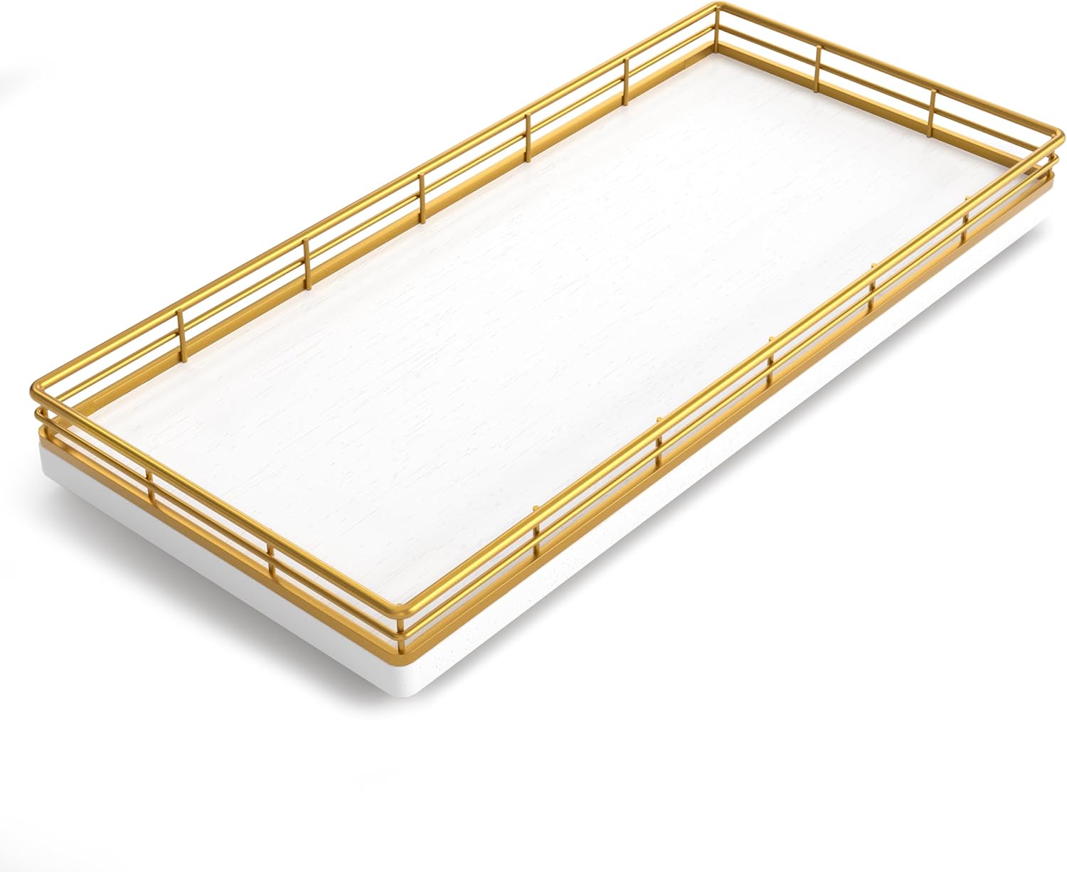 Bathroom Toilet Tank Tray, 13" Wood Toilet Paper Storage Basket Tray Back of Toilet Basket Organizer,Vanity Tray for Perfume Makeup Candle Decor, Gold & White