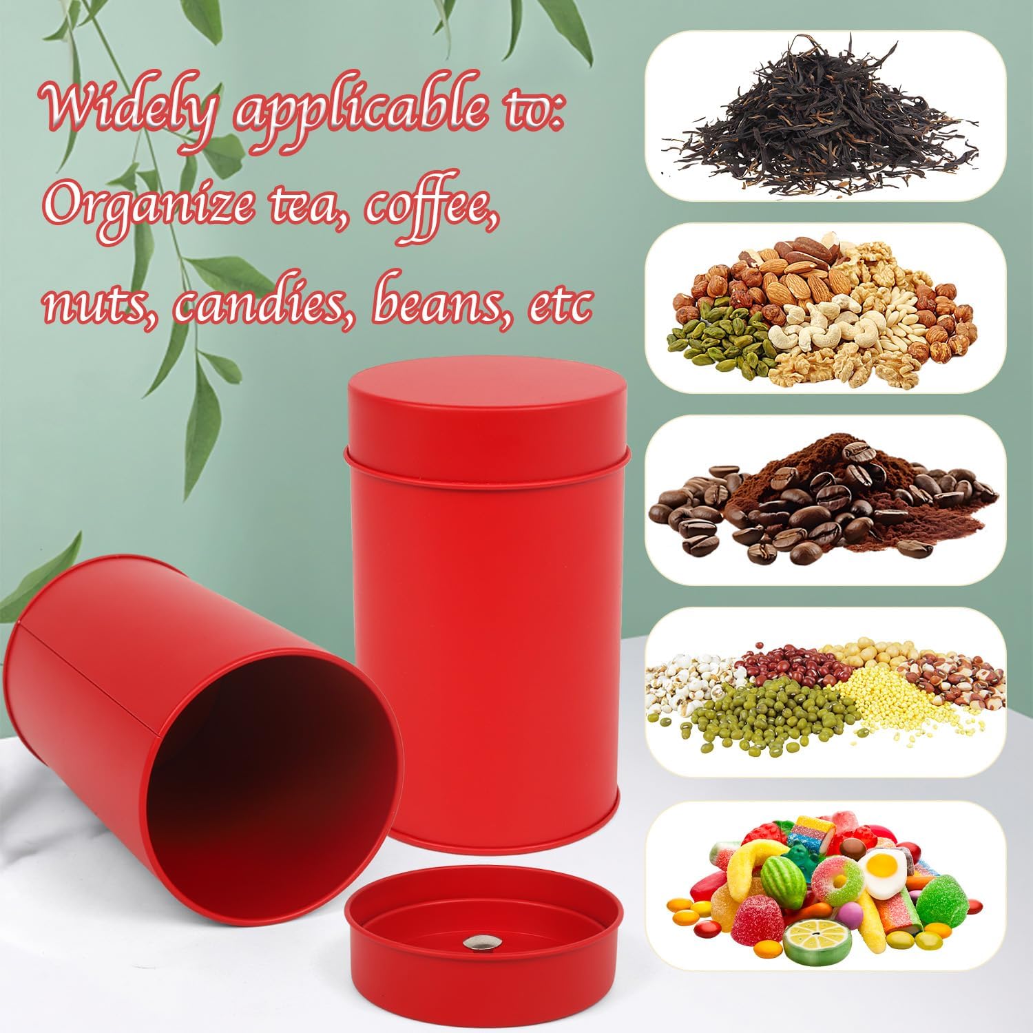 Tea Canister, 6 Pack Tea Tin Loose Leaf Tea Storage Tea Tins For Loose Tea, Tea Storage Loose Leaf Metal Tea Tin Canister For Loose Tea Storage Coffee Sugar Candy Herbs And Spices (Red)