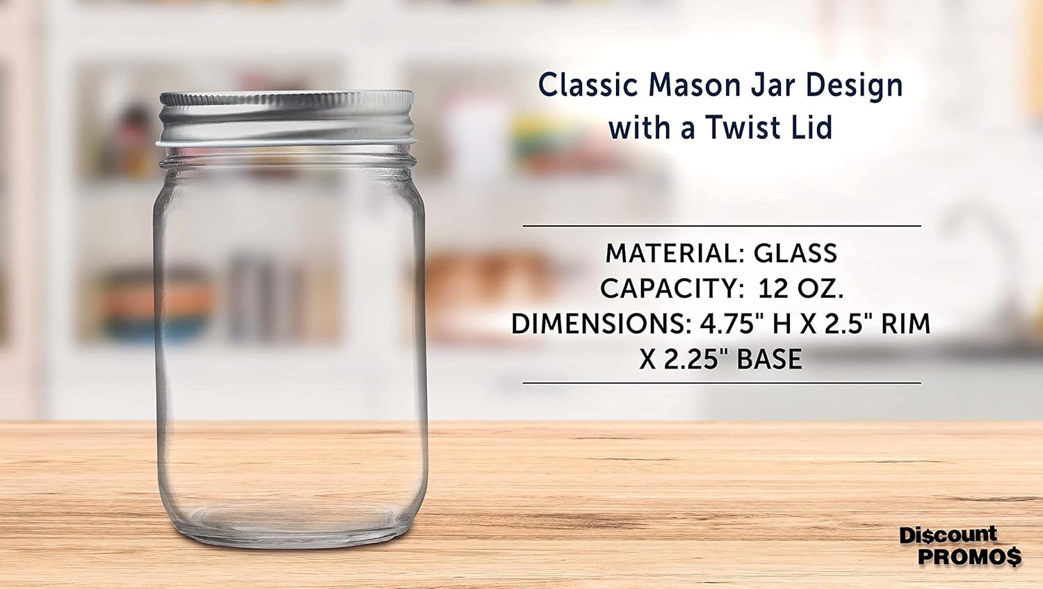 DISCOUNT PROMOS 10 Decorating Mason Jars Set, 12 oz. - Canning, Aluminum Lid - Clear