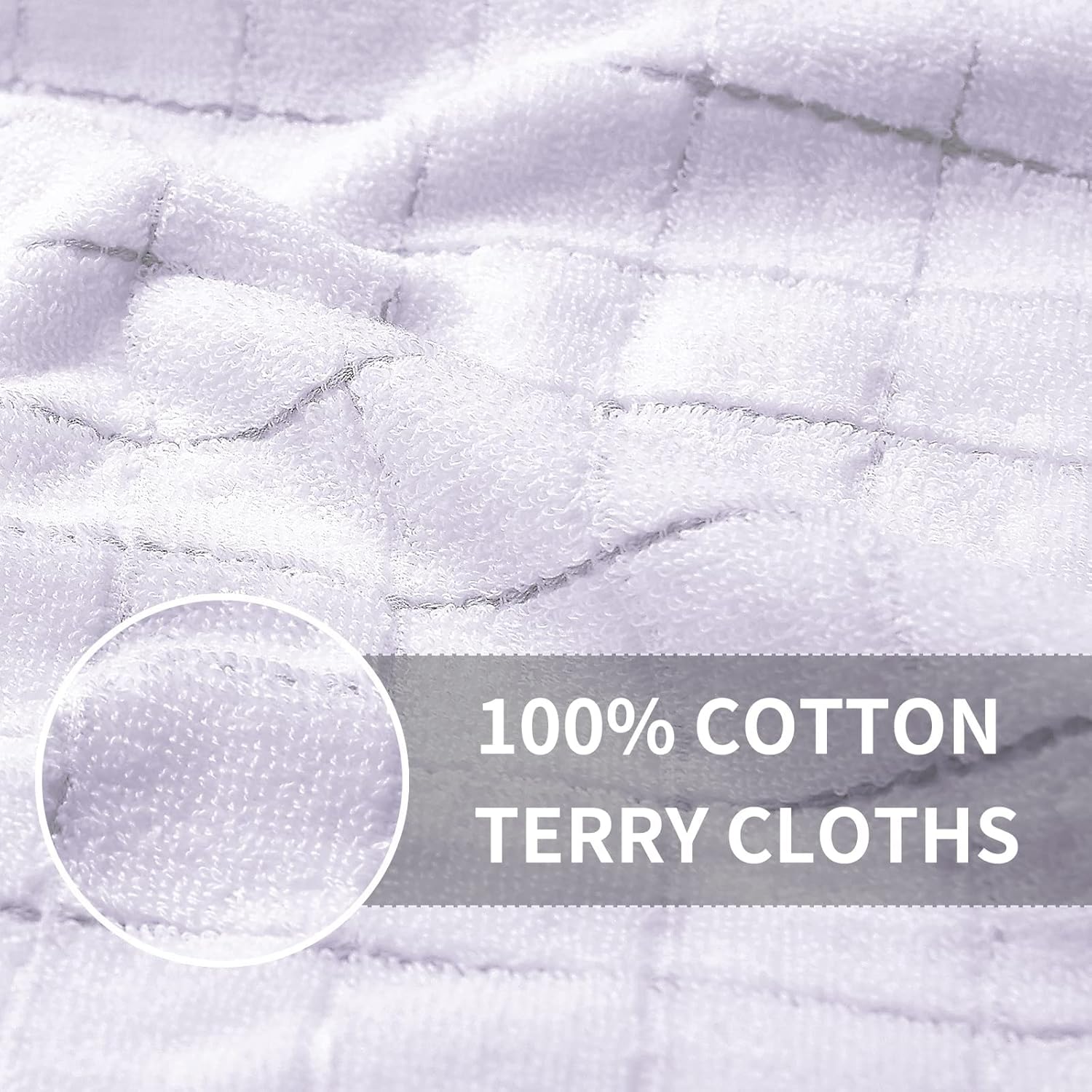 Homaxy 100% Cotton Terry Kitchen Towels(White, 13 x 28 inches), Checkered Designed, Soft and Super Absorbent Dish Towels, 6 Pack