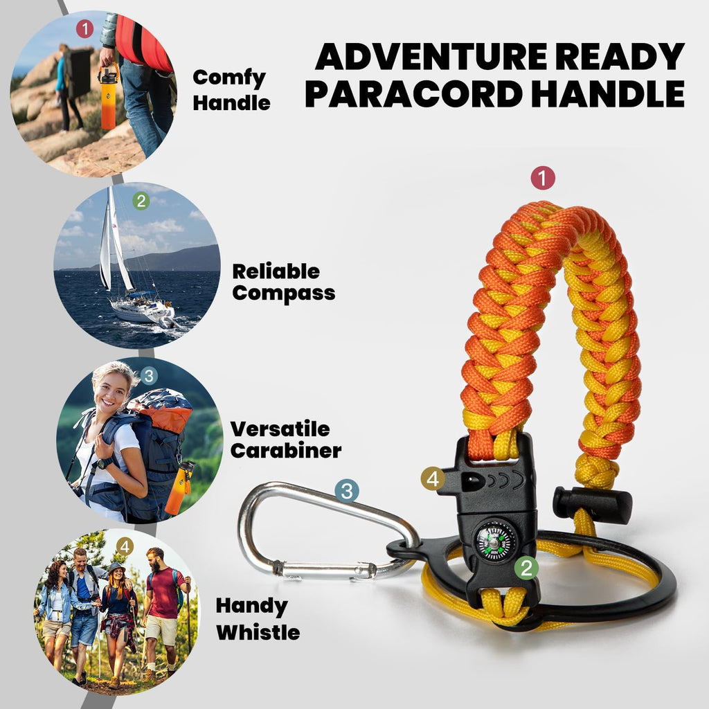 Insulated Water Bottle 24oz, Triple Wall Vacuum Stainless Steel (Cold for 48 Hrs, Hot for 24Hrs), Leak Proof & Non-BPA, 24oz Hydro Water Flask with Paracord Handle & Straw Spout Lids