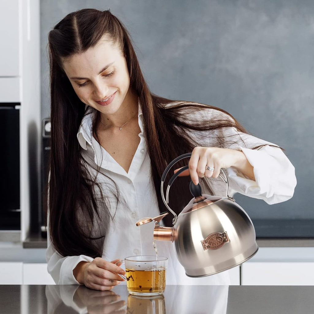 Whistling Tea Kettle Stainless Steel Teapot, Teakettle for Stovetop Induction Stove Top, Fast Boiling Heat Water Tea Pot 2.6 Quart