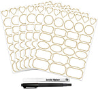 Clear Labels for Jars 180pcs Waterproof Removable Transparent Write-on Label Stickers with Gold Border,Great for Food Container Spice Bottle Condiment Flour Sugar Canisters Storage Bins,Free 2 Markers