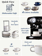 Gomakren 6 Ounce Cappuccino Cups with Saucers and Metal Stand, Stackable Coffee Cup Set of 4, Porcelain Espresso Cups for Coffee Drinks, Cappuccino, Latte, Americano, Tea, White