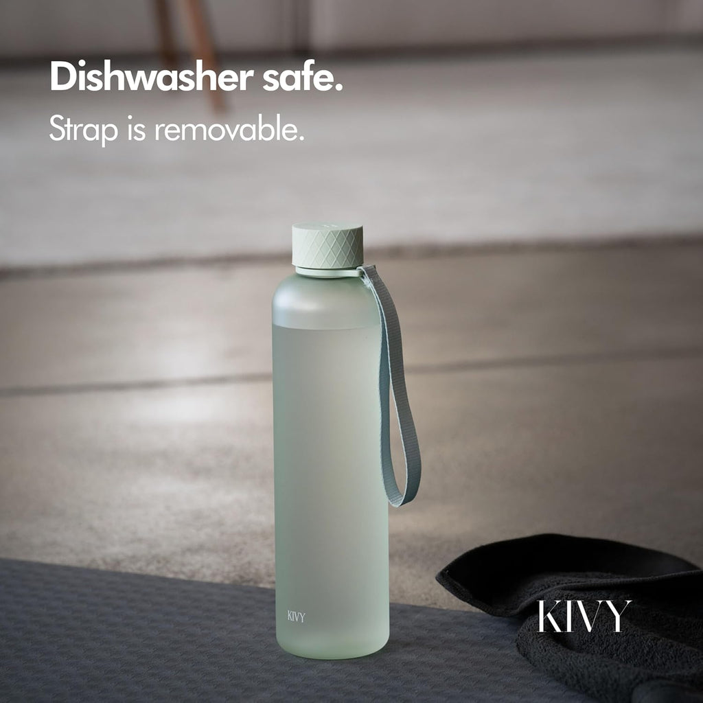 KIVY Slim Water Bottle 32oz [Lightweight & Shatterproof] Fits Backpack & Cupholder for Travel, Sports, School, Gym - Sage green water bottle no straw - Gym water bottle screw top - Dishwasher Safe