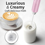 Zulay Kitchen Lux Rechargeable Milk Frother Handheld - Powerful 2-Speed Motor, Fully Waterproof, 2000mAh Battery - Drink Mixer For Latte, Cappuccino, Matcha, Protein Powder - Pink