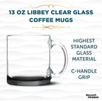 Libbey Clear Glass Coffee Mugs 13 oz. Set of 10, Bulk Pack - Perfect for Coffee, Tea, Espresso, Hot Cocoa, Other Beverages - Black Bottom