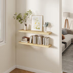 Fun Memories Rustic Real Wood Floating Shelves, 8 Inch Deep Floating Shelf Wall Mounted, 36" W x 8" D Wall Shelves Storage Shelves for Living Room, Bedroom, Bathroom, Burlywood, Set of 2